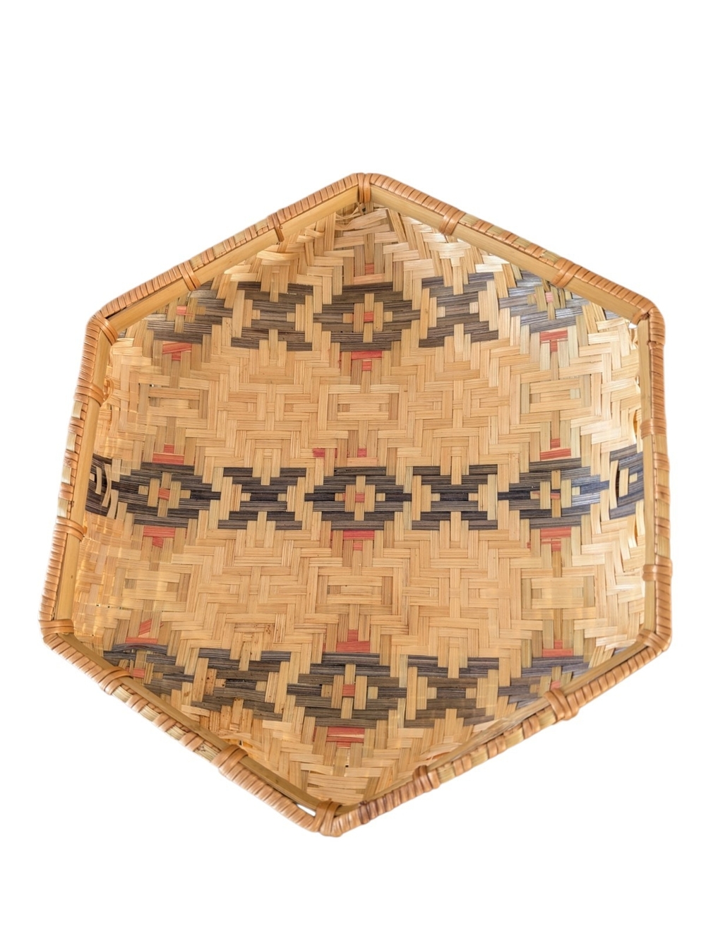 Vintage Southeast Asian Woven Hexagon Straw Basket Tray